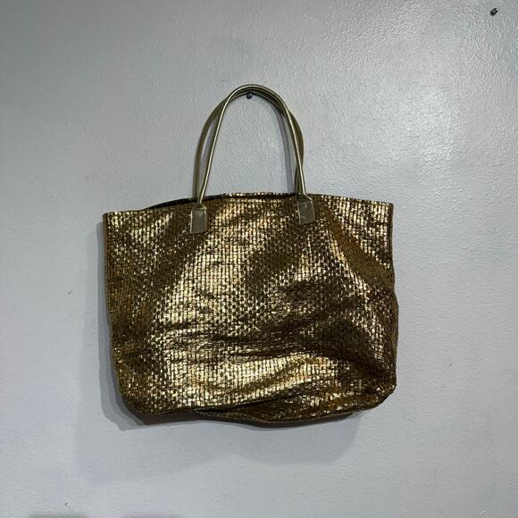Gold Metallic Oversized Straw Woven Bag - Picture 9 of 11